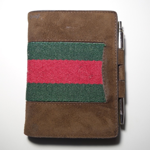 Vintage 1974 Gucci Leather Suede Mini Agenda Made In Italy With Ballpoint Pen